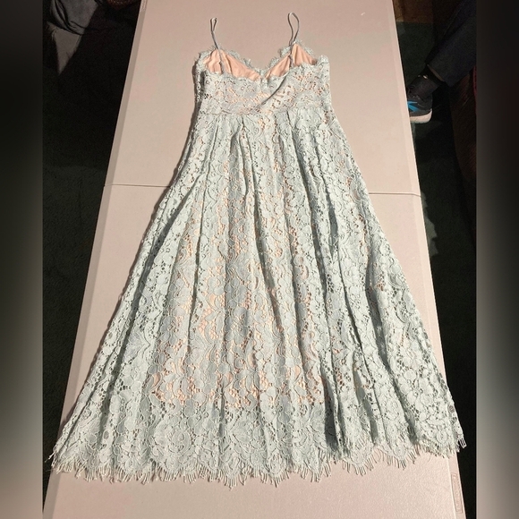 H&M Mint Green Lace Nude Spaghetti Strap Midi Event Dress Women's Size 4 Small S - Picture 4 of 12
